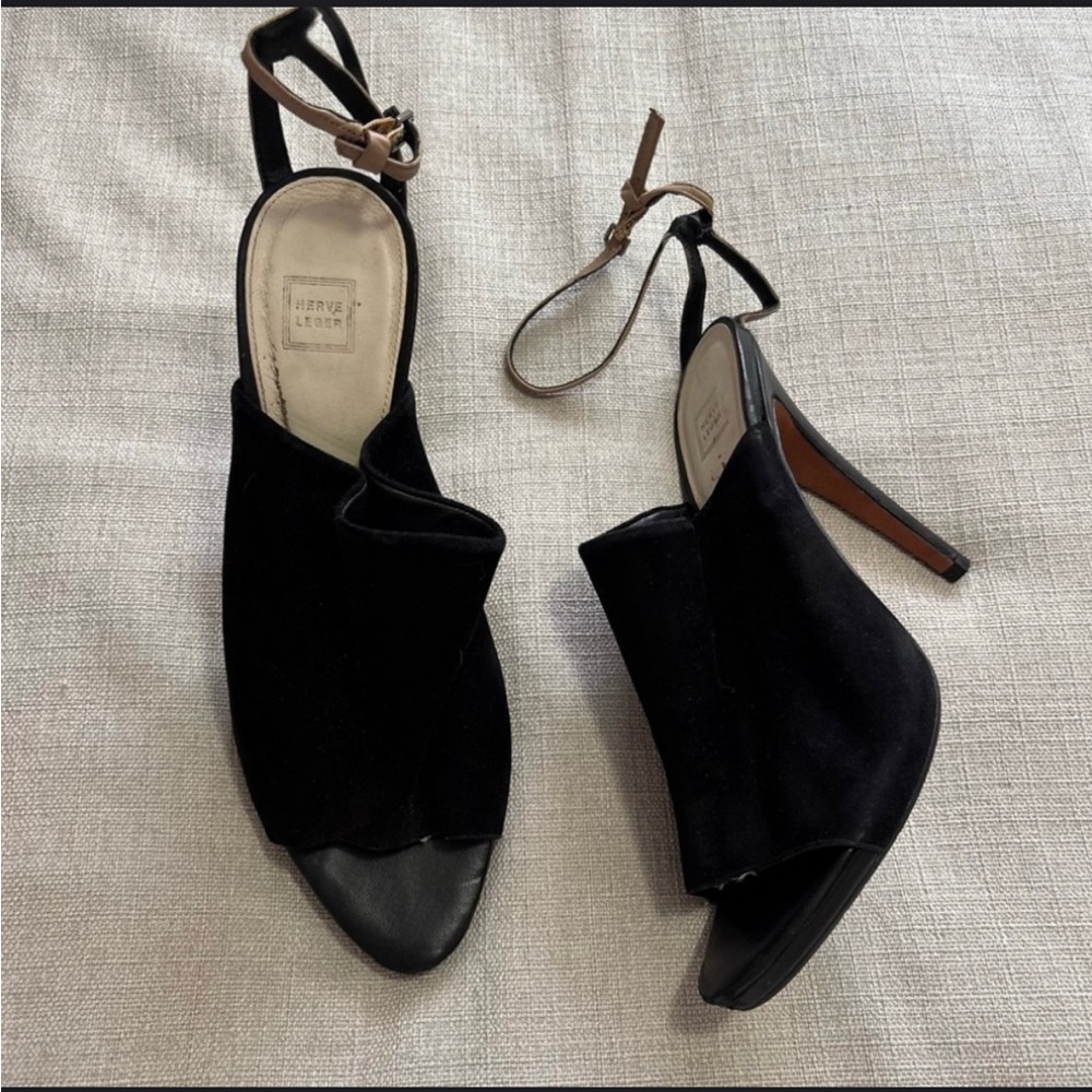 Herve Leger Black Open-Toe Heels